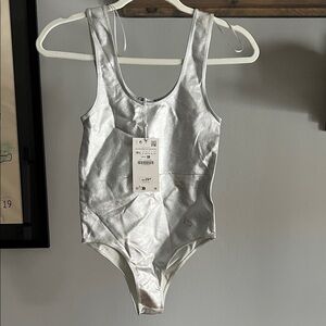 Zara Silver Metallic Bodysuit